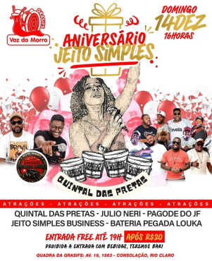 GRASIFS apresenta: *Pratas da Casa* DOMINGO - DIA 14/12 - Atrações: Quintal das Pretas e Jeito Simples