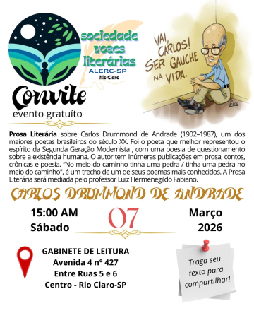 Agenda Cultural - Sociedade vozes Literária apresenta: Carlos Drummond de Andrade
