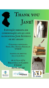 Agenda cultural - Exposição imersiva em comemoração aos 250 anos da escritora Jane Austen